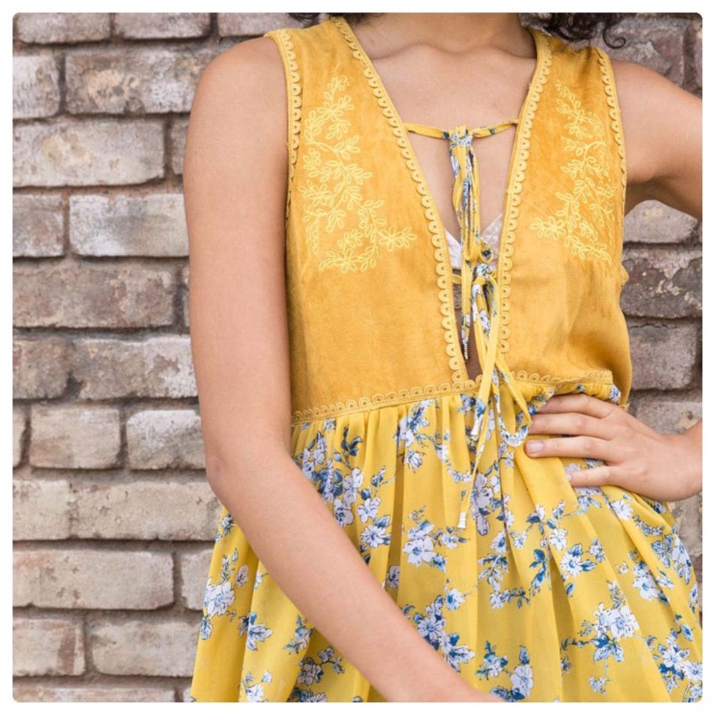 Boho 70's Suede & Flowers Baby Doll Layering Tunic - Picture 4 of 14